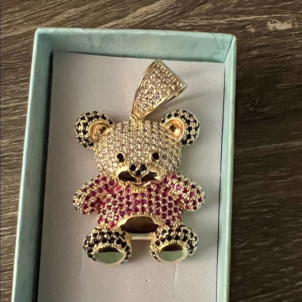 Gold and Pink Teddy Bear Pendant